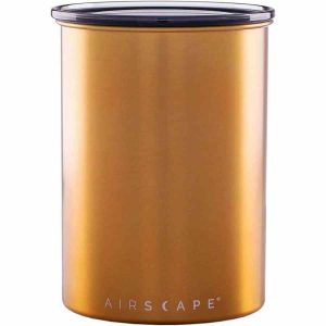 Recipiente de armazenamento em aço inoxidável Airscape® Clássico - Design Planetário em latão escovado para frescura duradoura.