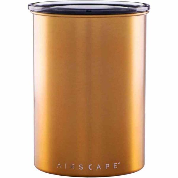 Recipiente de armazenamento em aço inoxidável Airscape® Clássico - Design Planetário em latão escovado para frescura duradoura.