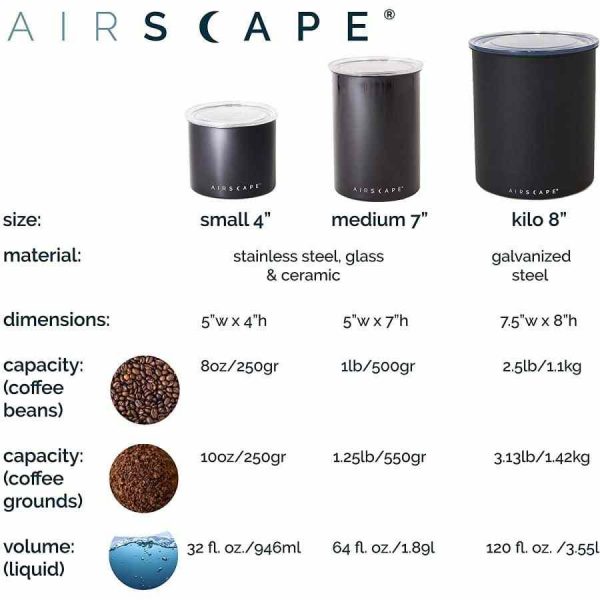 Recipiente de armazenamento clássico em aço inoxidável Airscape® Planetary Design, carvão - Mantenha os alimentos frescos por mais tempo com estilo!