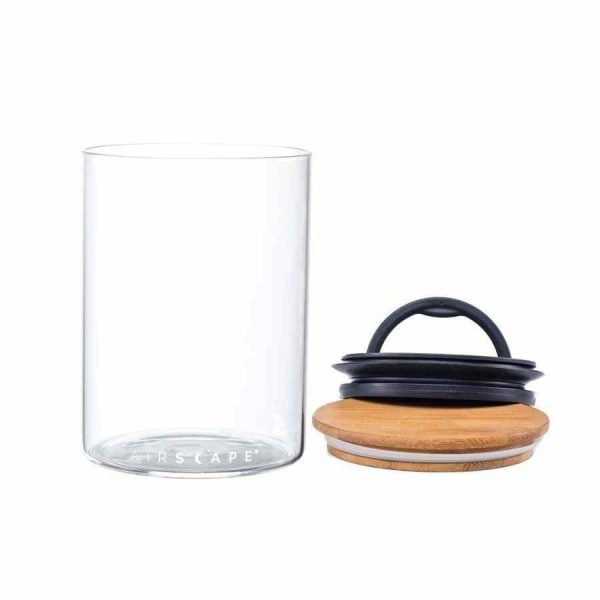 Frasco hermético Airscape® de vidro, design planetário com tampa em bambu - Único e elegante para conservar alimentos frescos.