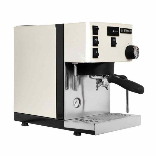 Imagem da elegante máquina de café expresso Rancilio Silvia Pro X, perfeita para apreciar um café de alta qualidade em casa.