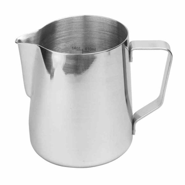 Jarro profissional de aço inoxidável Rhinowares para baristas exigentes - resistente e elegante para preparar o café perfeito.