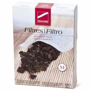 Pacote de 100 filtros de chá Shamila, para uma infusão perfeita. Ideal para chás de qualidade. Compre já!