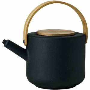 Bule Stelton Theo 1,25 l em cerâmica preta elegante para chá quente ou frio. Design escandinavo premium para a sua cozinha. Compre já!