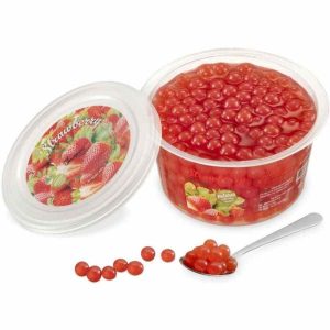 Boba Bubble Tea Pérolas de Frutas sabor Morango 450 g, um deleite de qualidade premium para os amantes de chá de bolhas. Compre online agora!