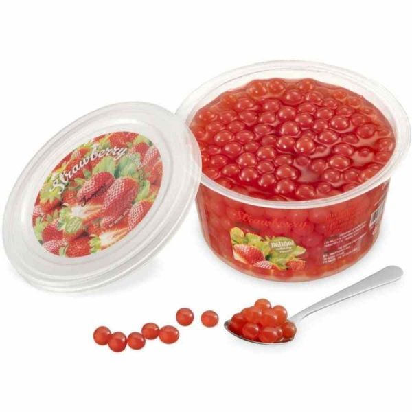 Boba Bubble Tea Pérolas de Frutas sabor Morango 450 g, um deleite de qualidade premium para os amantes de chá de bolhas. Compre online agora!