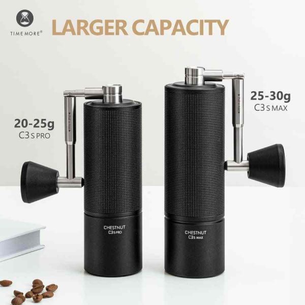 Moedor de café Timemore Chestnut C3s Max S2C preto, elegância e precisão para um café perfeito. Ideal para amantes de café exigentes.