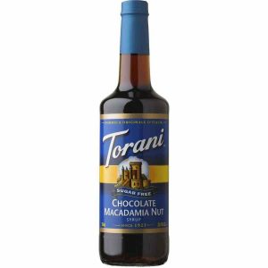 Xarope Torani de Macadâmia com Chocolate Sem Açúcar - Delícia saborosa para adoçar os seus momentos. Ideal para receitas doces. 750 ml.