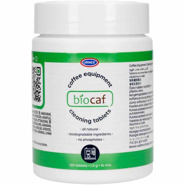 Pastilhas de Limpeza de Equipamentos de Café Urnex Biocaf, 120 un - Limpeza profunda para máquinas de café. Garante qualidade e durabilidade.