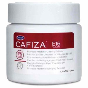 Pastilhas de limpeza para máquina de café expresso Urnex Cafiza E16 100 un - Limpeza profunda para máquinas de café expresso de qualidade. Manutenção fácil e eficaz! Compre já!