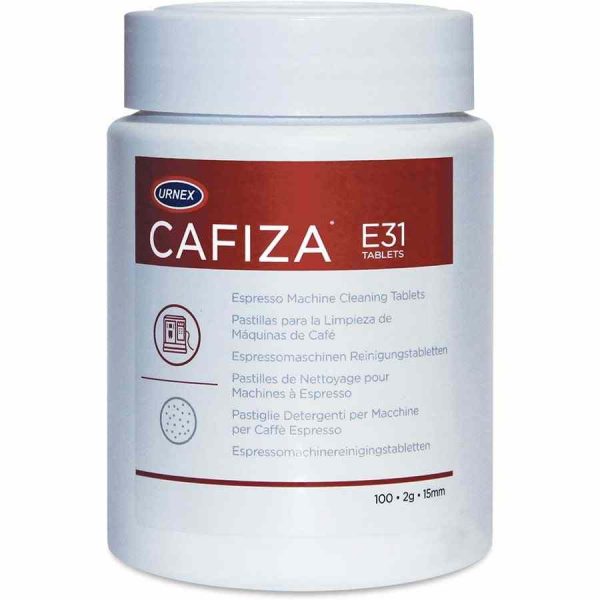 Comprimidos de limpeza premium para máquina de café expresso Urnex Cafiza E31 - potente limpeza para o seu café perfeito.
