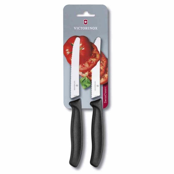 Conjunto de facas de tomate Victorinox, ideal para cortar tomates frescos. Conjunto de 2 facas de alta qualidade para cozinha. Perfeito para chefs exigentes.