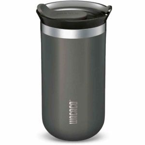 Caneca isolada a vácuo Wacaco Octaroma Lungo 300 ml, cinza escuro - Mantém a temperatura ideal da sua bebida por mais tempo. Ideal para casa ou escritório.