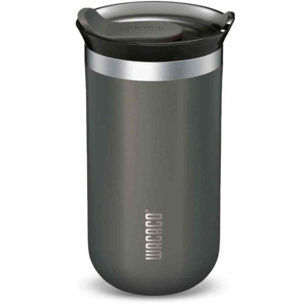 Caneca isolada a vácuo Wacaco Octaroma Lungo 300 ml, cinza escuro - Mantém a temperatura ideal da sua bebida por mais tempo. Ideal para casa ou escritório.