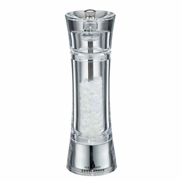 Saleiro de design elegante em acrílico Zassenhaus Aachen, ideal para temperar com requinte. Adquira já o seu moinho de sal de alta qualidade!