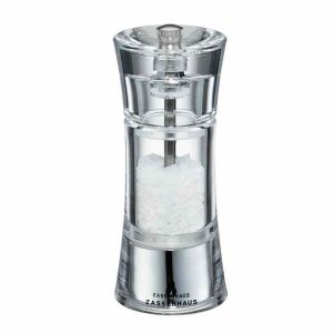 Saleiro de design elegante em acrílico Zassenhaus Aachen para temperar com estilo. Adquira já este moinho de sal de alta qualidade!