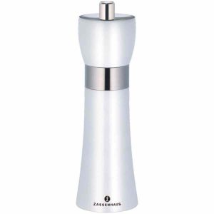 Moedor de sal Zassenhaus Hamburg branco de 18 cm, design elegante para temperar os seus pratos com estilo. Prático e durável!