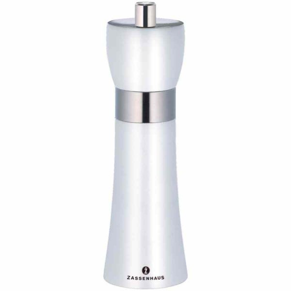Moedor de sal Zassenhaus Hamburg branco de 18 cm, design elegante para temperar os seus pratos com estilo. Prático e durável!